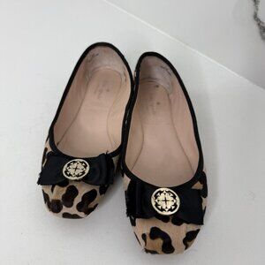 Kate Spade Women Flat 7.5 Brown Cheetah Print Calf Hair Leather Ballet Bow Shoes